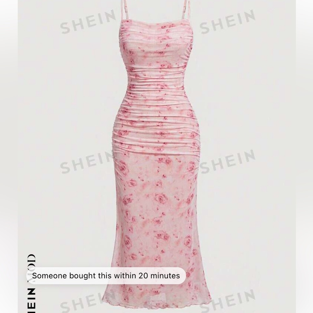 NWT Ruched Pink Floral Bodycon Dress